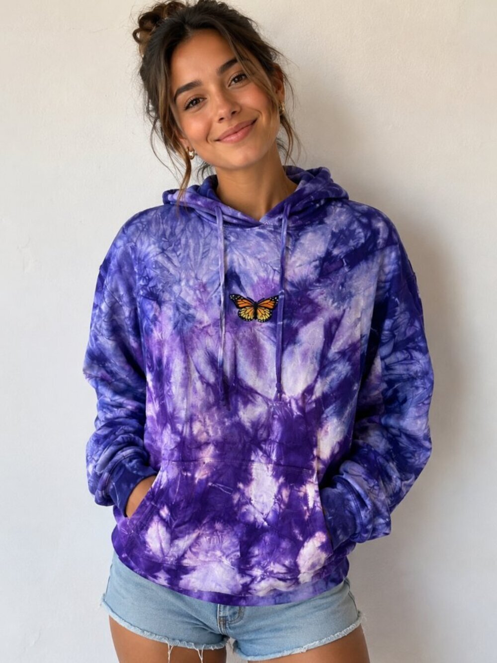 John Galt Brandy Melville Cotton Butterfly Tie dye HOodie Size Small Purple